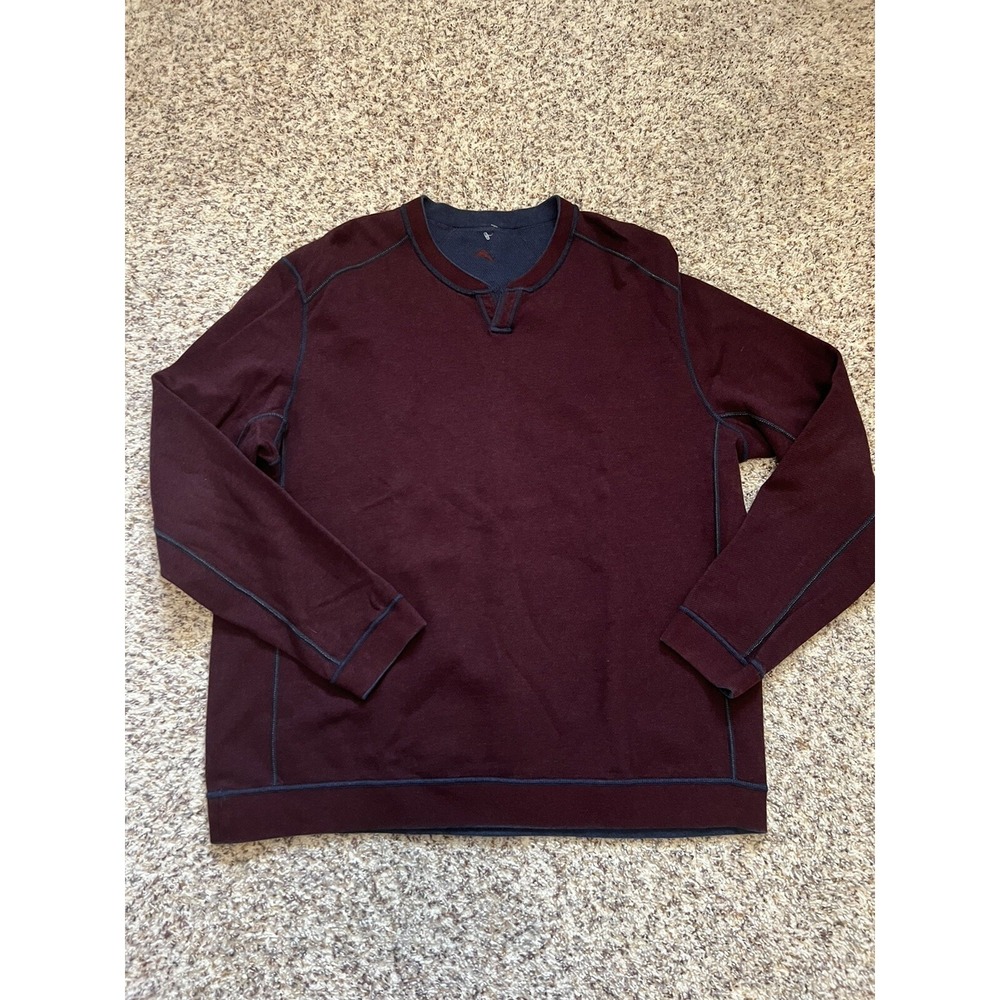 Tommy Bahama Men's New Y-Neck Shark Logo Pullover Reversible Sweater XL Burgundy